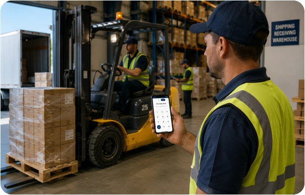 Warehouse and logistics teams using MyTimeBooth